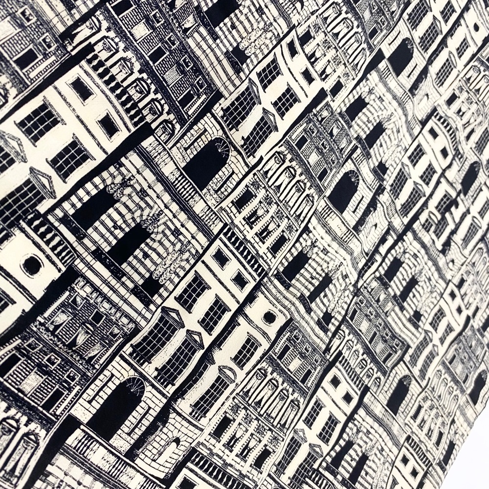 VINTAGE CASCA CREAM BLACK BUILDING MOTIF SILK SCARF